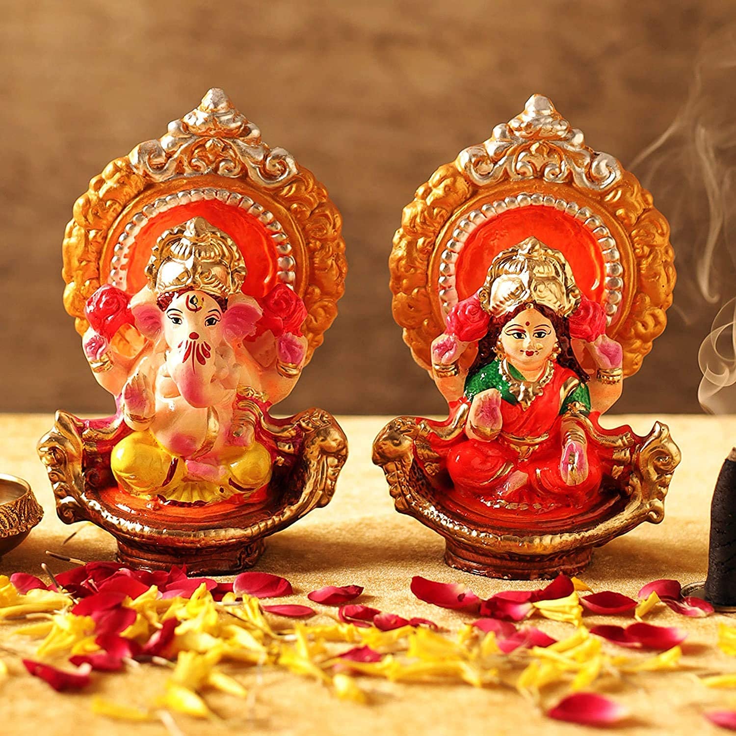 Yashvin Sr Clay Laxmi Ganesh Ji Idol For Diwali Puja Small Eco Friendly Pair For Home Office Diwali Puja Religious God Handmade